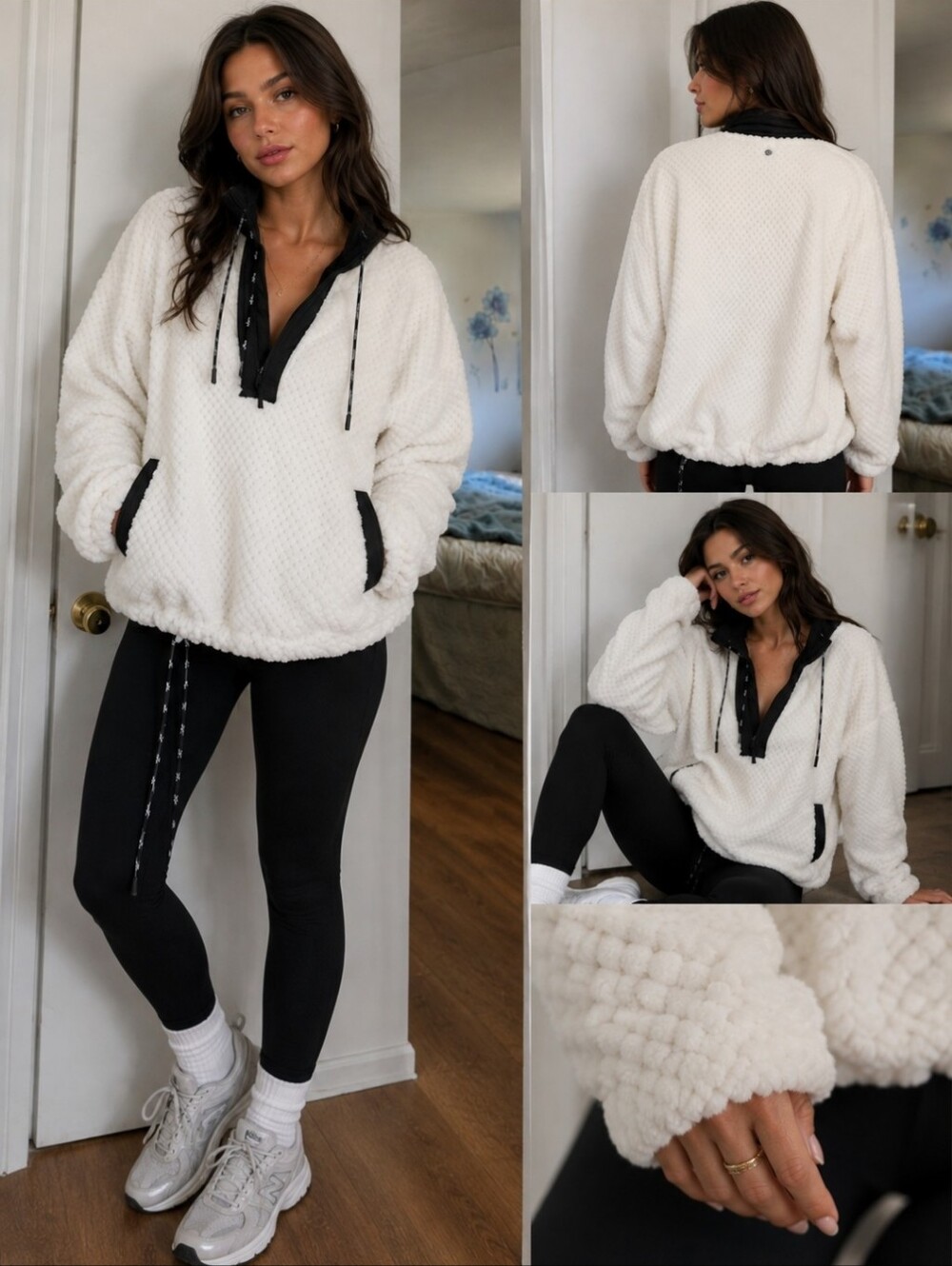 Level Wear White and Black Fleece Pullover